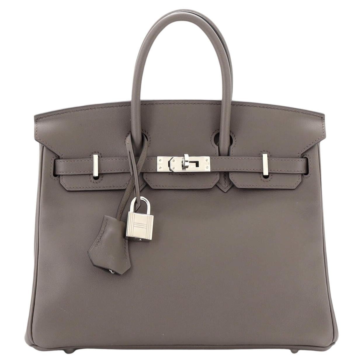 Hermes Birkin Handbag Grey Swift with Palladium Hardware 25 For Sale