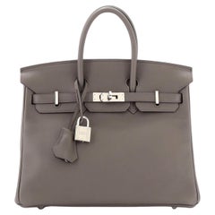 Hermès - Sac à main Birkin gris Swift avec accessoires en palladium, taille 25