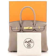 Hermes Birkin Handtasche Grau Togo mit Goldbeschlägen 30