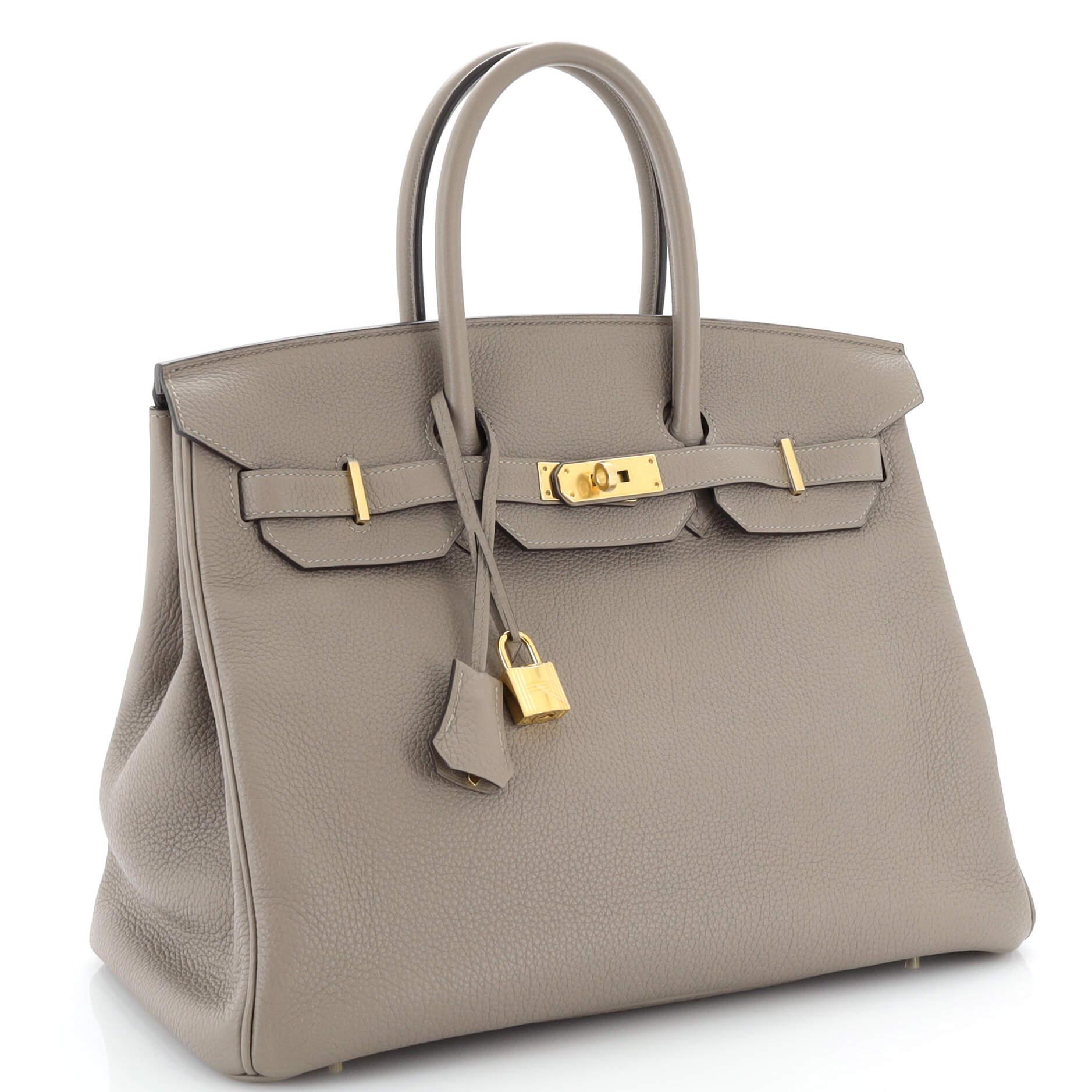 Hermes Birkin Handbag Grey Togo with Gold Hardware 35 In Good Condition In NY, NY