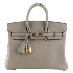 Hermes Birkin Handbag Gris Asphalte Swift with Gold Hardware 25
