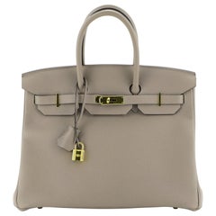 Hermes Birkin Handbag Gris Asphalte Togo With Gold Hardware 35 