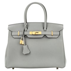 Hermes Birkin Handbag Gris Mouette Togo with Gold Hardware 30