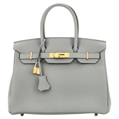 Sac à main Hermès Birkin gris mouette Togo avec finitions métalliques dorées 30