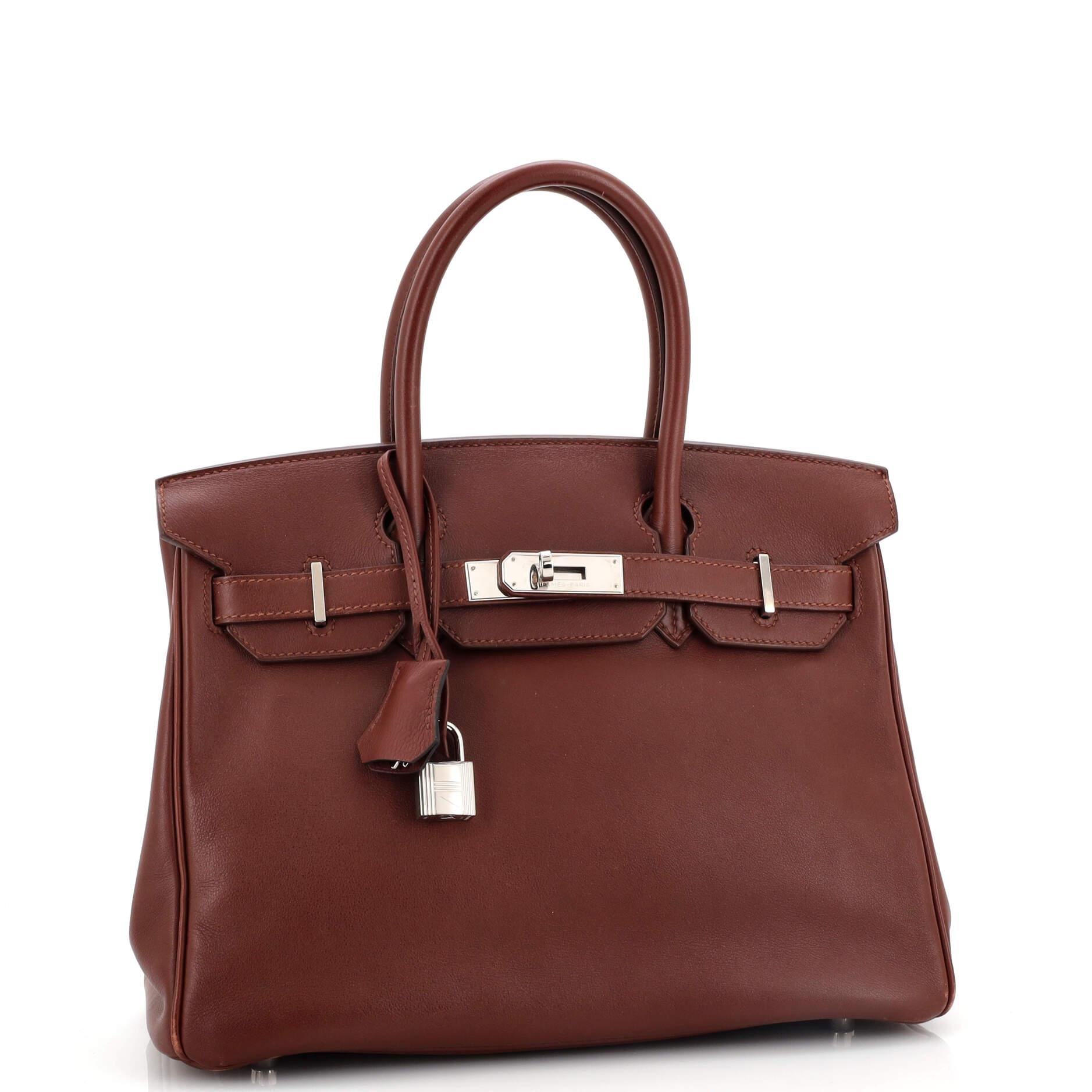 Hermes Birkin Handbag Havane Swift with Palladium Hardware 30 In Good Condition In NY, NY