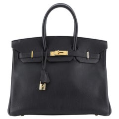 Hermes Birkin Handbag Indigo Clemence With Gold Hardware 35 