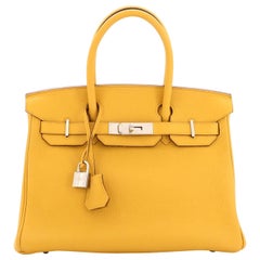 Hermes Birkin Handbag Jaune Ambre Clemence with Palladium Hardware 30