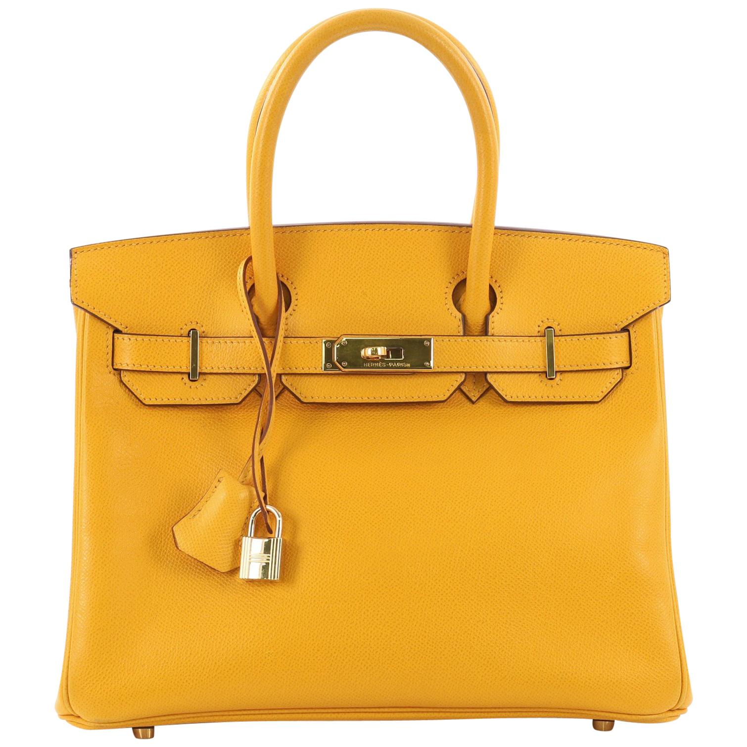 Hermes Birkin Handbag Jaune Courchevel with Gold Hardware 30
