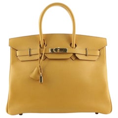 Hermes Birkin Handbag Jaune Courchevel with Gold Hardware 35