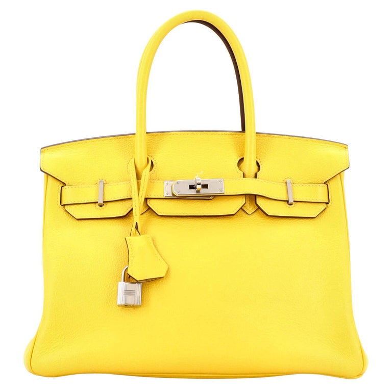Hermes Kelly Handbag Jaune Clemence with Palladium Hardware 32 Yellow