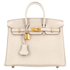 Hermes Birkin Handbag Light Clemence with Gold Hardware 25