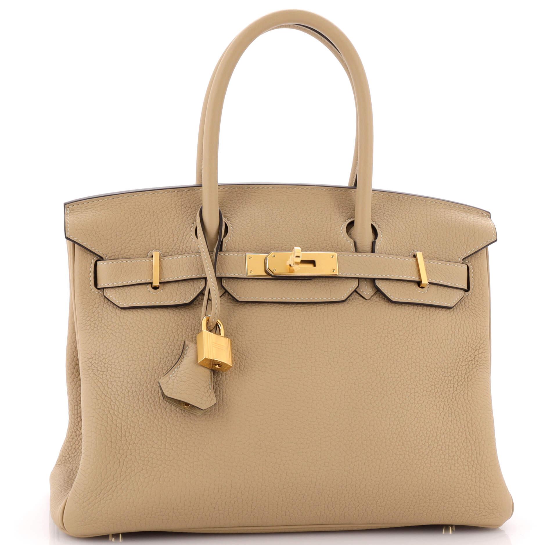Hermes Birkin Handbag Light Clemence with Gold Hardware 30 In Good Condition In NY, NY