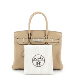 Hermes Birkin Handbag Light Clemence with Palladium Hardware 30
