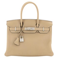 Hermes Birkin Handbag Light Clemence with Palladium Hardware 30