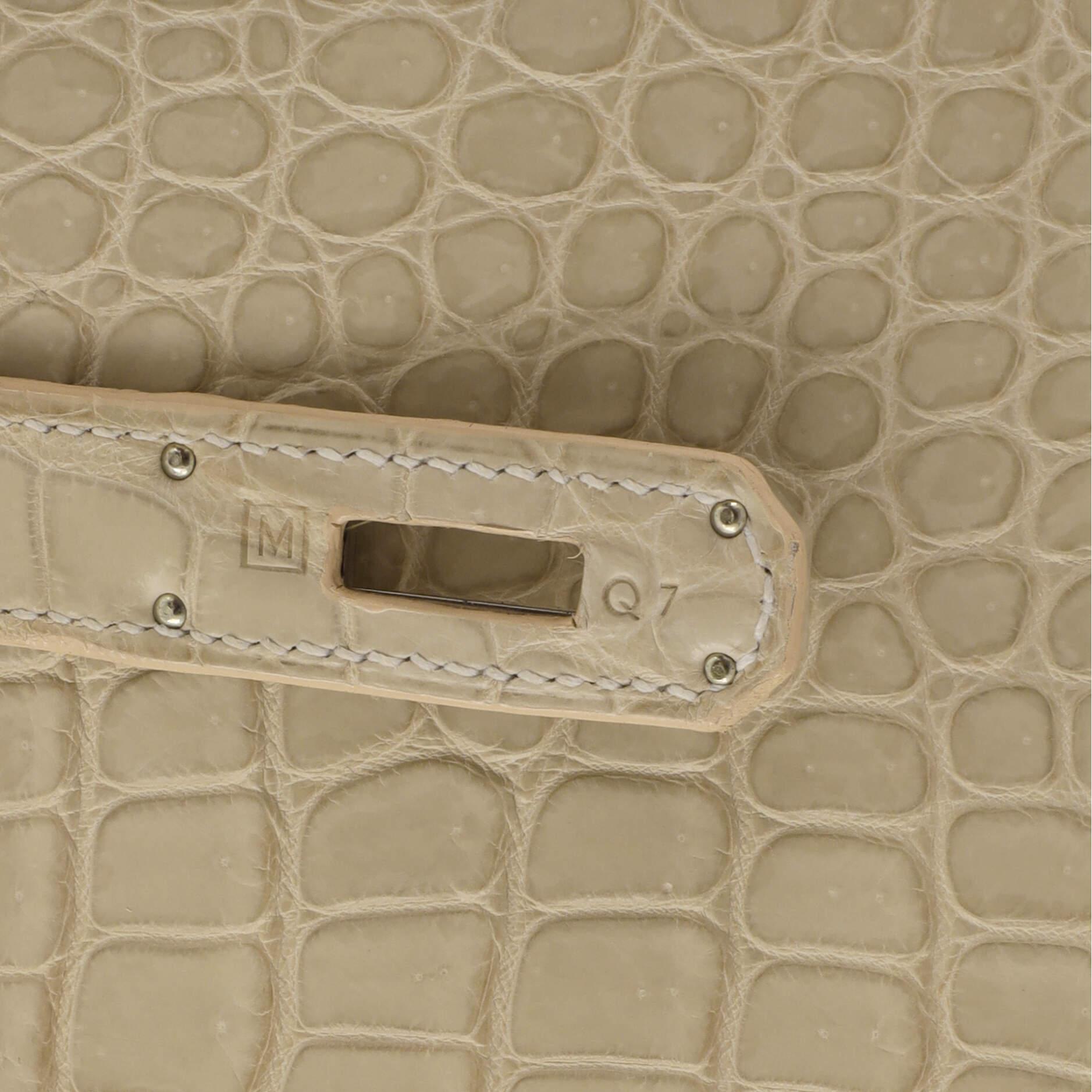Hermes Birkin Handbag Light Matte Porosus Crocodile With Palladium Hardware 35 7