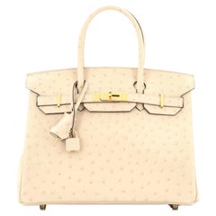 Hermes Birkin Handbag Light Ostrich with Gold Hardware 30