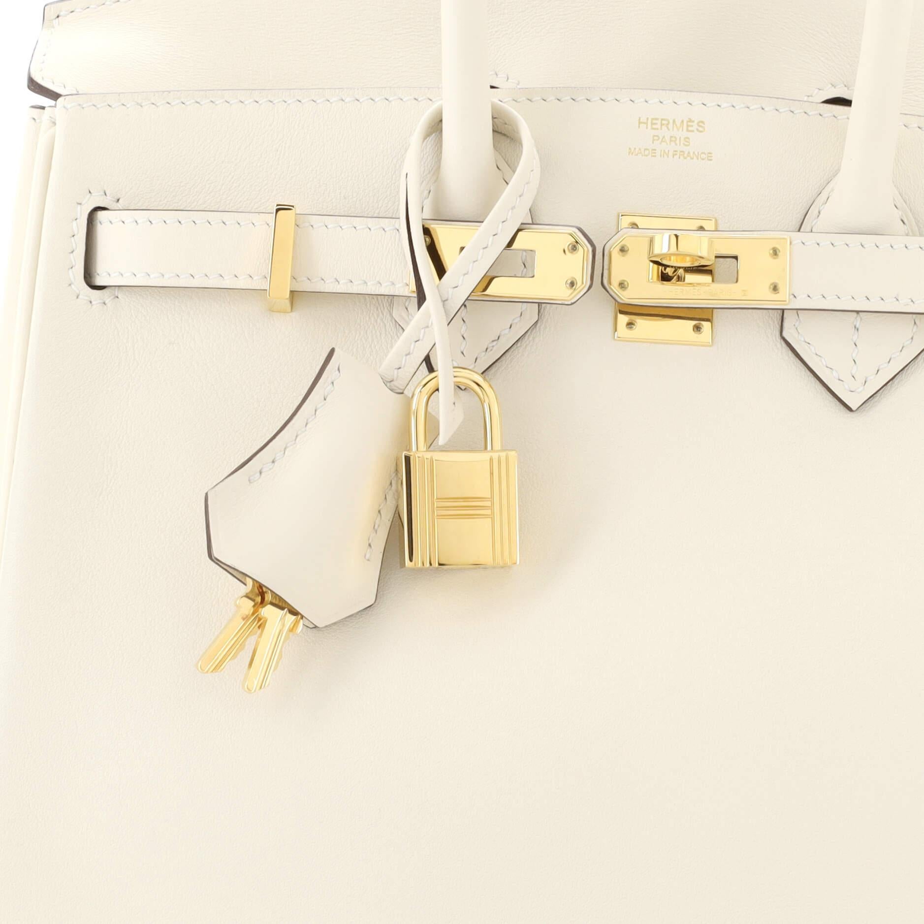 Hermes Birkin Handbag Light Swift with Gold Hardware 25 For Sale 3