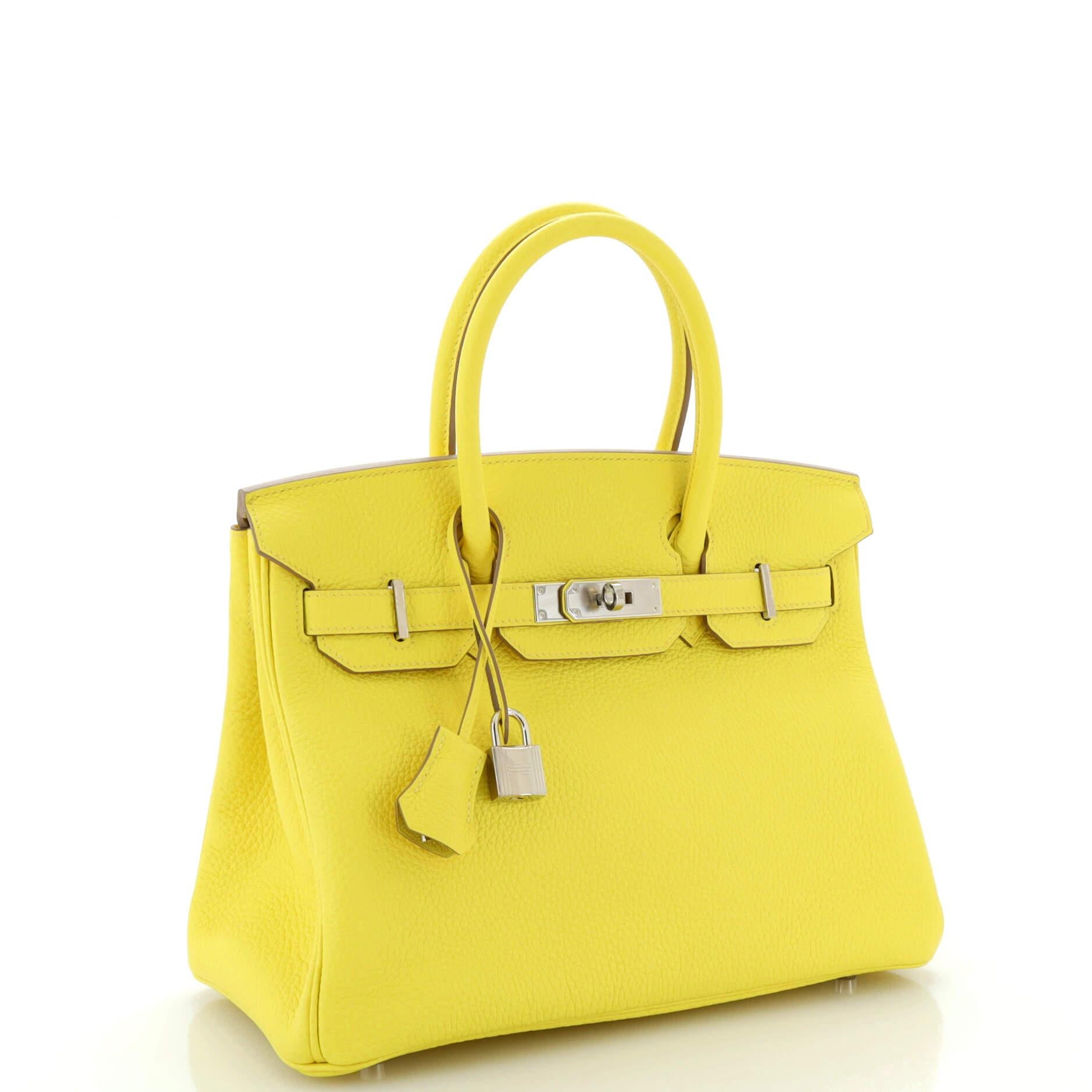 Hermes Birkin Handbag Lime Clemence with Palladium Hardware 30 In Good Condition For Sale In NY, NY