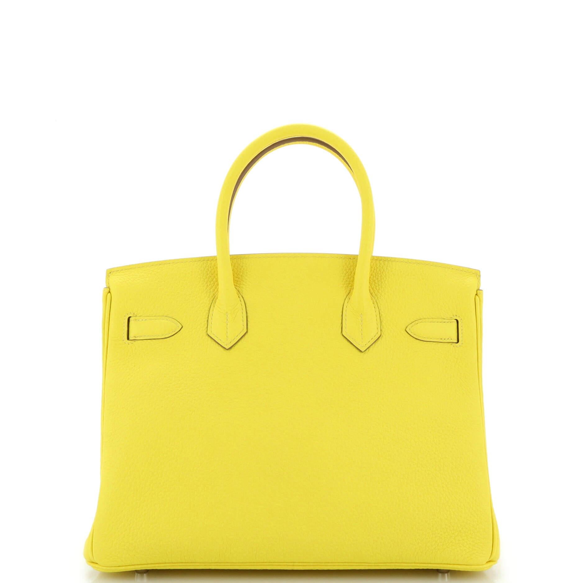 Women's Hermes Birkin Handbag Lime Clemence with Palladium Hardware 30 For Sale