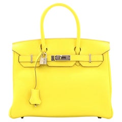 Hermes Birkin Handbag Lime Clemence with Palladium Hardware 30