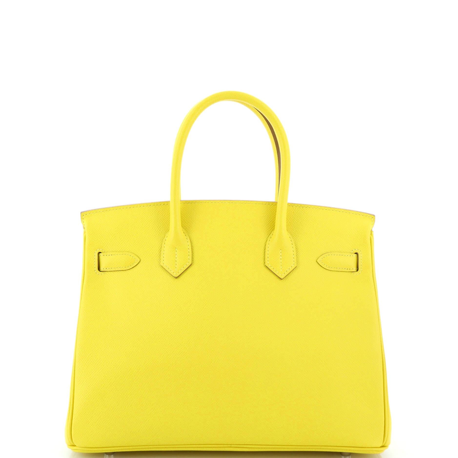 Women's or Men's Hermes Birkin Handbag Lime Epsom with Palladium Hardware 30 For Sale