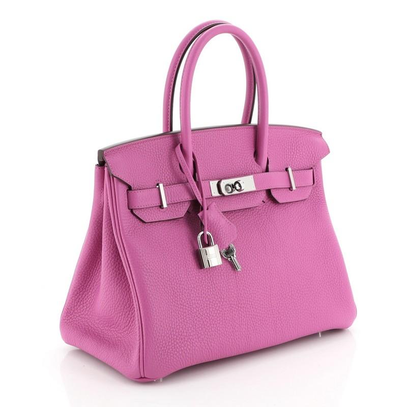 Pink Hermes Birkin Handbag Magnolia Clemence with Palladium Hardware 30