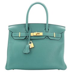Hermes Birkin Handtasche Malachit Clemence mit Goldbeschlägen 30