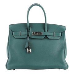 Hermes Birkin Handbag Malachite Clemence with Palladium Hardware 35