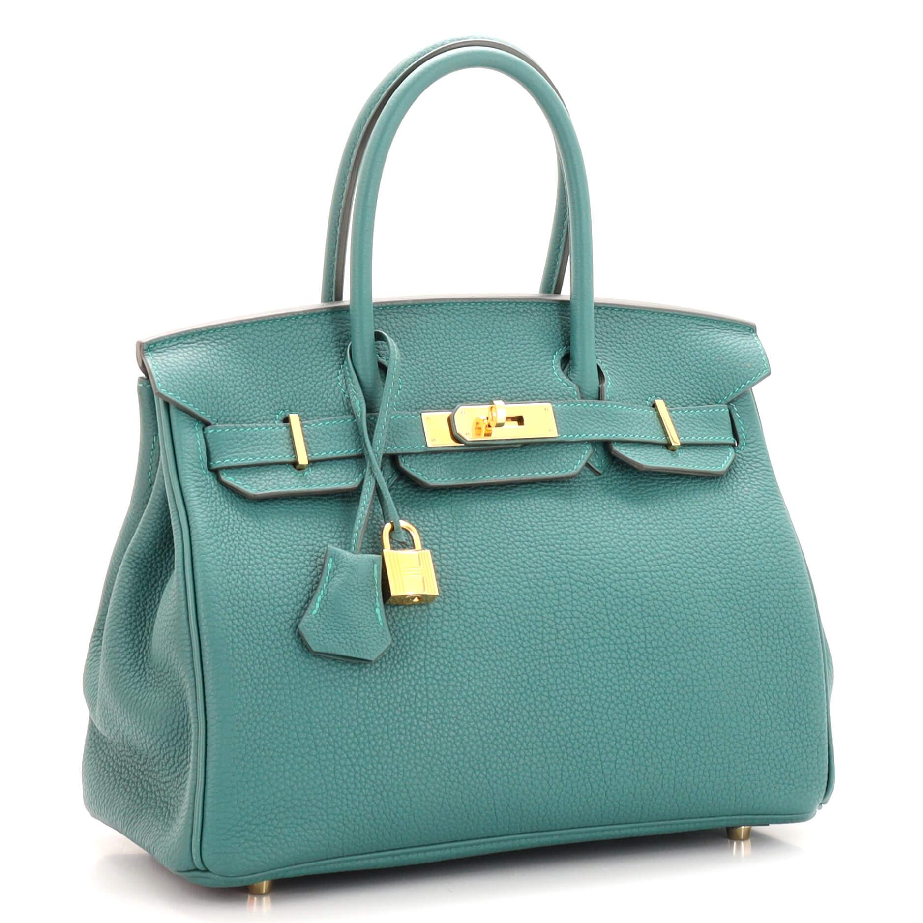 Hermes Birkin Handbag Malachite Togo with Gold Hardware 30 In Good Condition For Sale In NY, NY