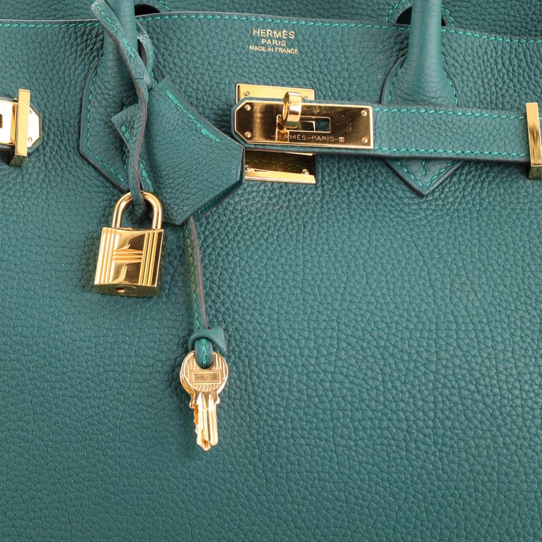Hermes Birkin Handbag Malachite Togo with Gold Hardware 30 For