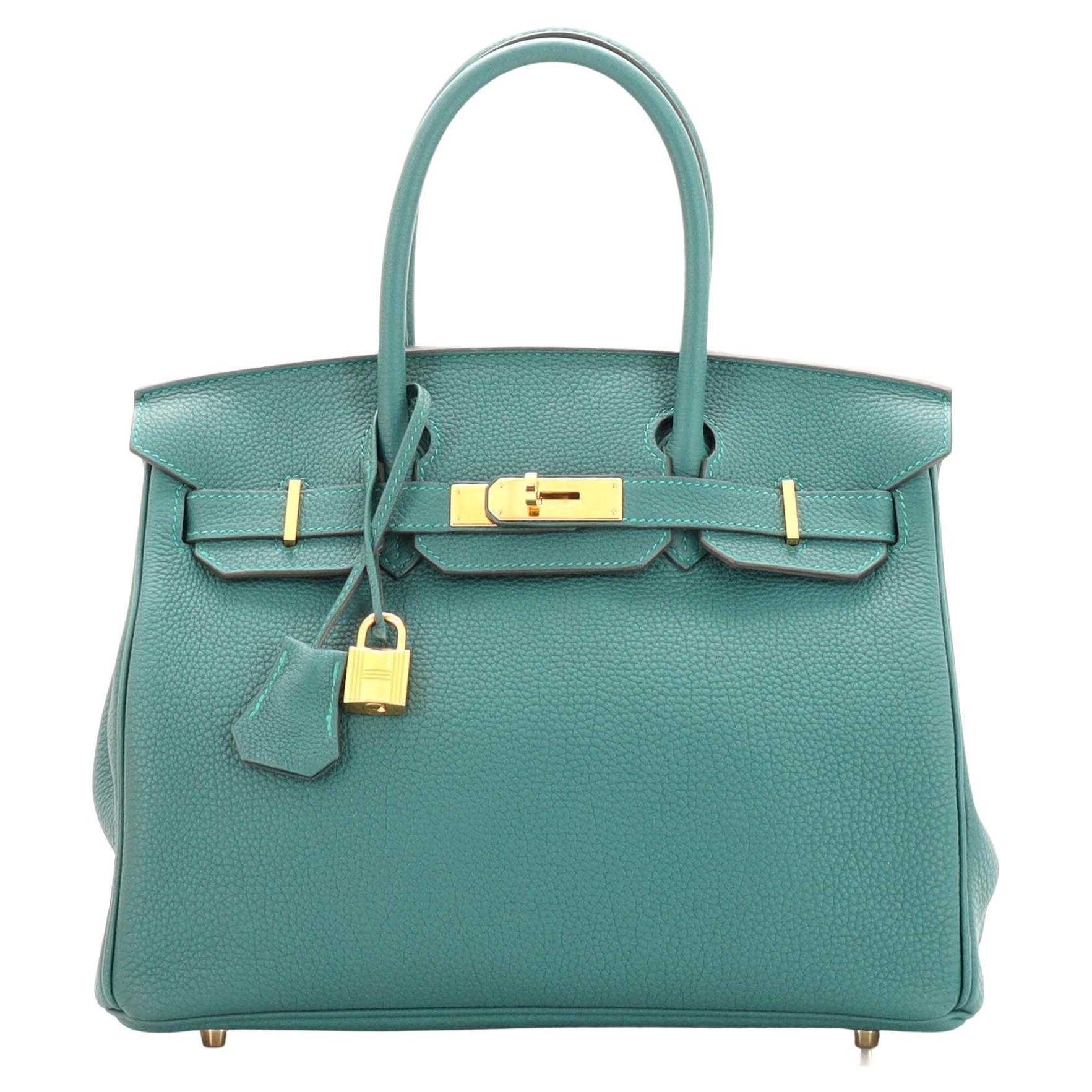 Hermes Birkin Handbag Malachite Togo with Gold Hardware 30 For Sale