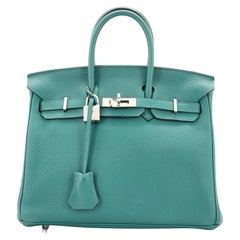 Hermes Birkin Handbag Malachite Togo with Palladium Hardware 25