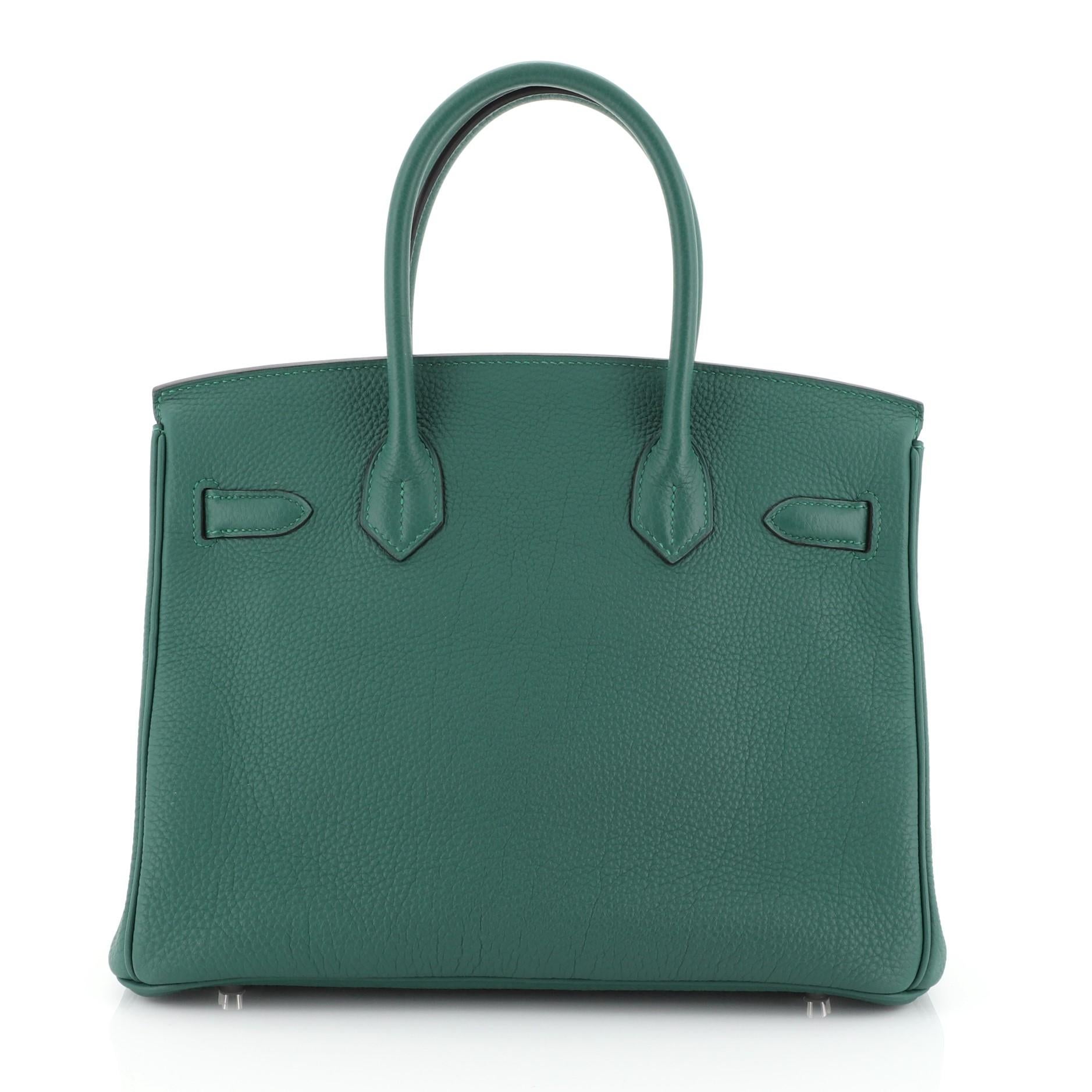 Hermes Birkin Handbag Malachite Togo with Palladium Hardware 30 In Good Condition In NY, NY