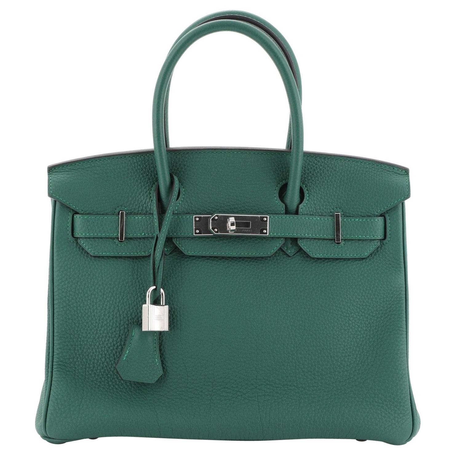 Hermes Birkin Handbag Malachite Togo with Palladium Hardware 30