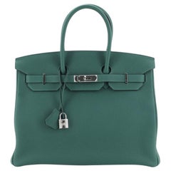 Hermes  Birkin Handbag Malachite Togo with Palladium Hardware 35