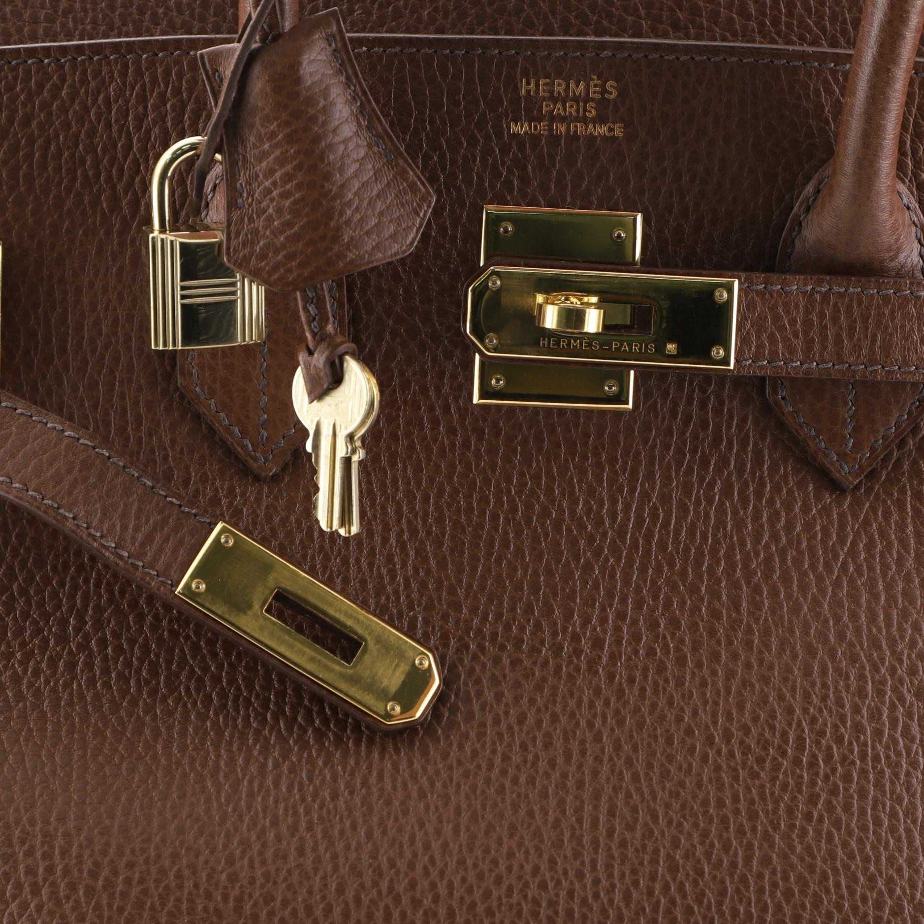 Hermes Birkin Handbag Marron Fonce Ardennes with Gold Hardware 35 1