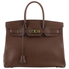 Hermes Birkin Handbag Marron Foncé Ardennes with Gold Hardware 35