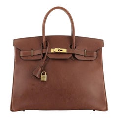 Hermes Birkin Handbag Marron Fonce Ardennes with Gold Hardware 35