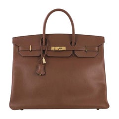 Hermes Birkin Handbag Marron Fonce Ardennes with Gold Hardware 40