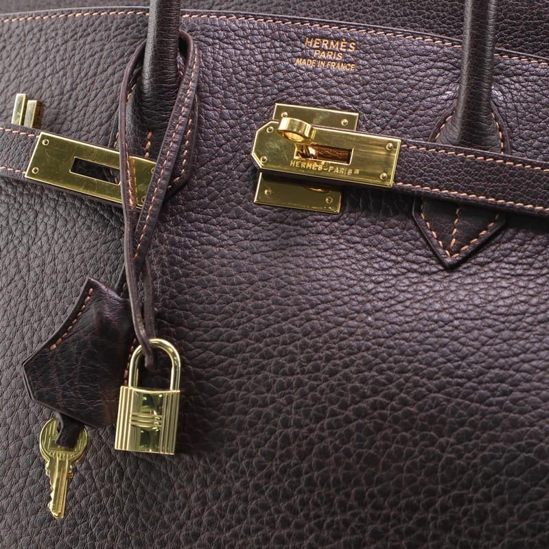 Black Hermes Birkin Handbag Marron Foncé Buffalo with Gold Hardware 35
