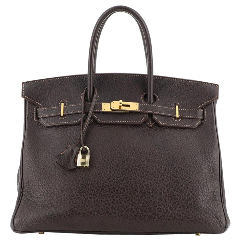 Hermes Birkin Handbag Marron Foncé Buffalo with Gold Hardware 35