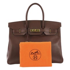 Hermes Birkin Handbag Marron Fonce Courchevel with Gold Hardware 35