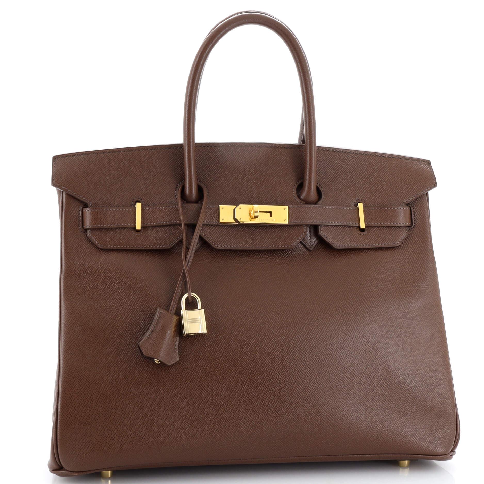 Hermes Birkin Handbag Marron Foncé Courchevel with Gold Hardware 35 In Good Condition In NY, NY