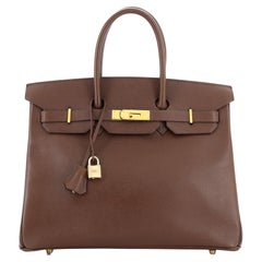 Hermes Birkin Handbag Marron Foncé Courchevel with Gold Hardware 35