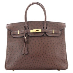 Hermes Birkin Handbag Marron Foncé Ostrich with Gold Hardware 35