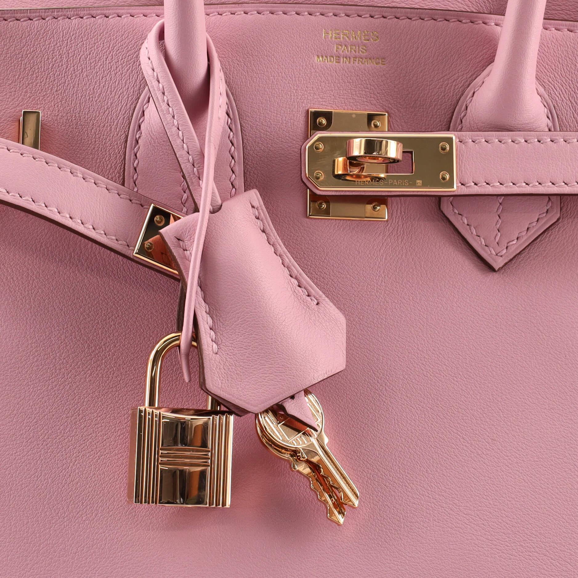Hermes Birkin Handbag Mauve Sylvestre Swift with Rose Gold Hardware 25 In Good Condition In NY, NY