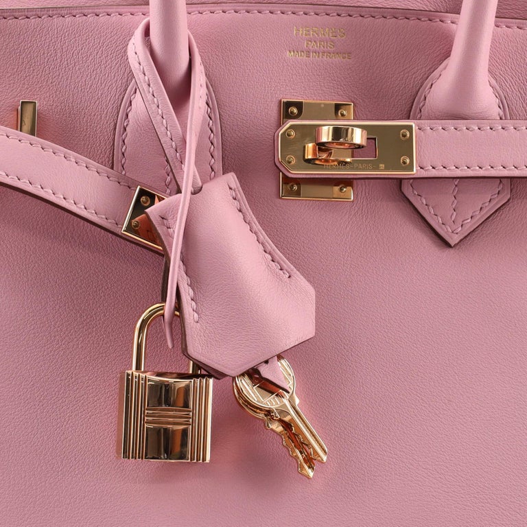 Hermes Birkin Handbag Mauve Sylvestre Swift with Rose Gold