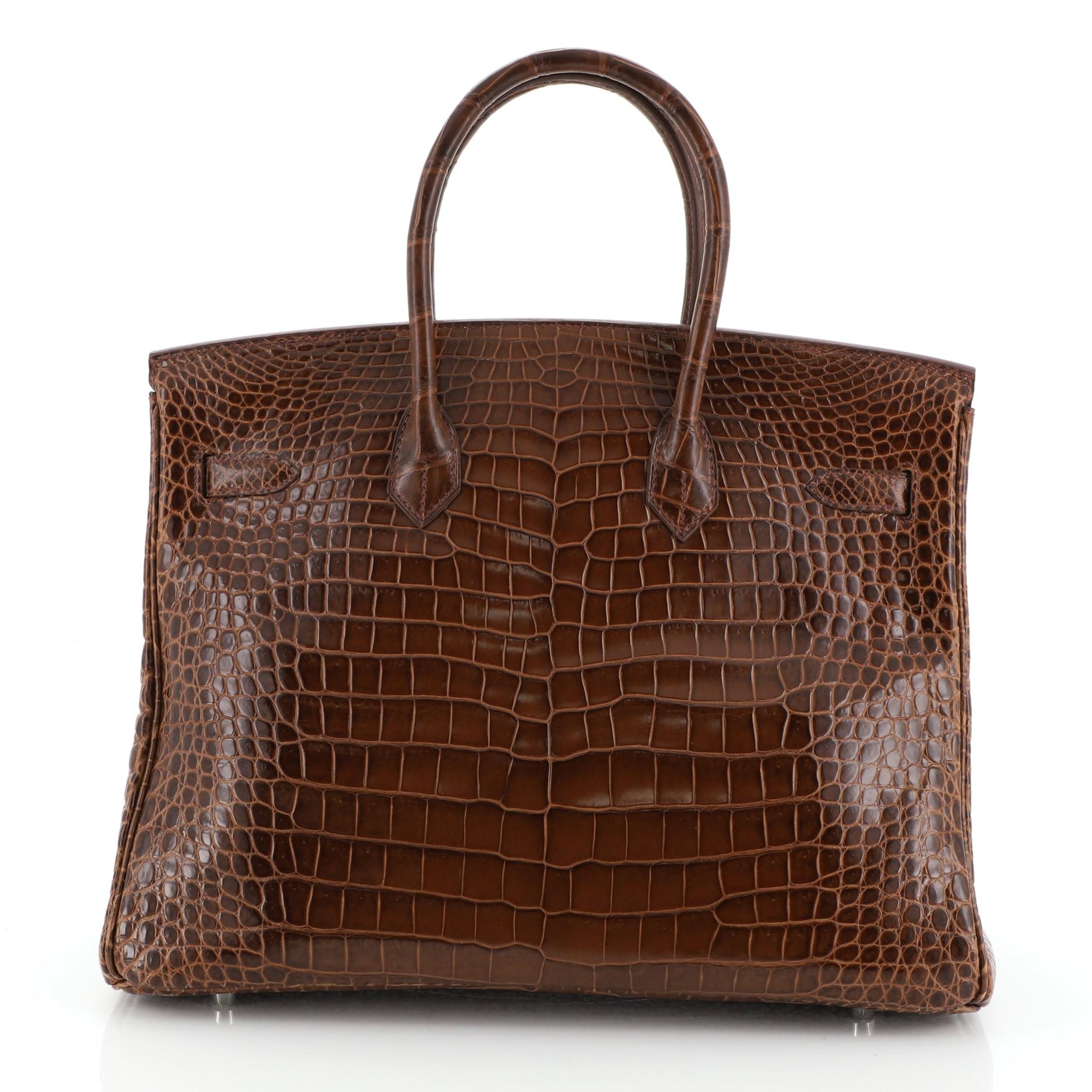Hermes Birkin Handbag Miel Shiny Porosus Crocodile with Palladium Hardware 35 In Good Condition In NY, NY
