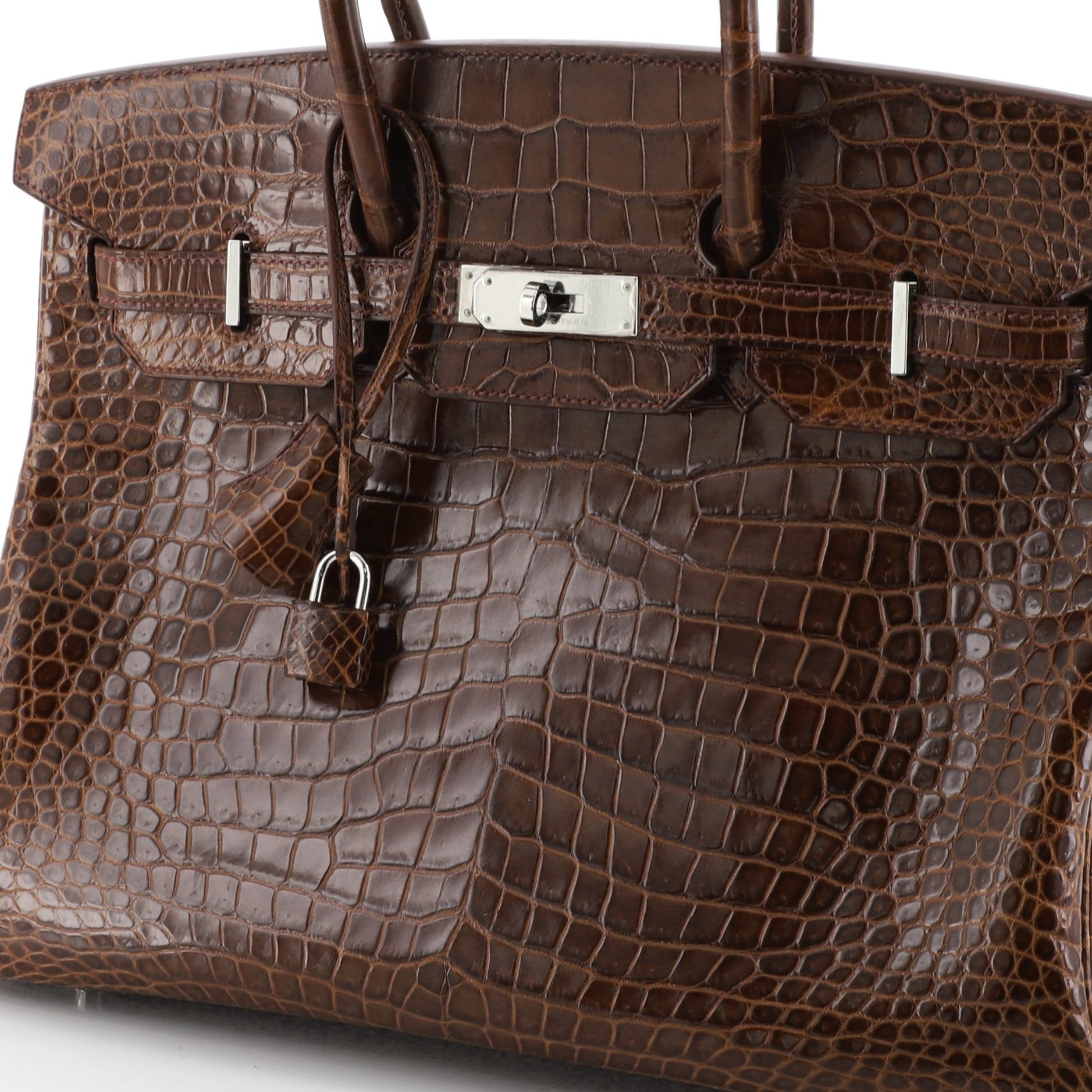 Hermes Birkin Handbag Miel Shiny Porosus Crocodile with Palladium Hardware 35 3
