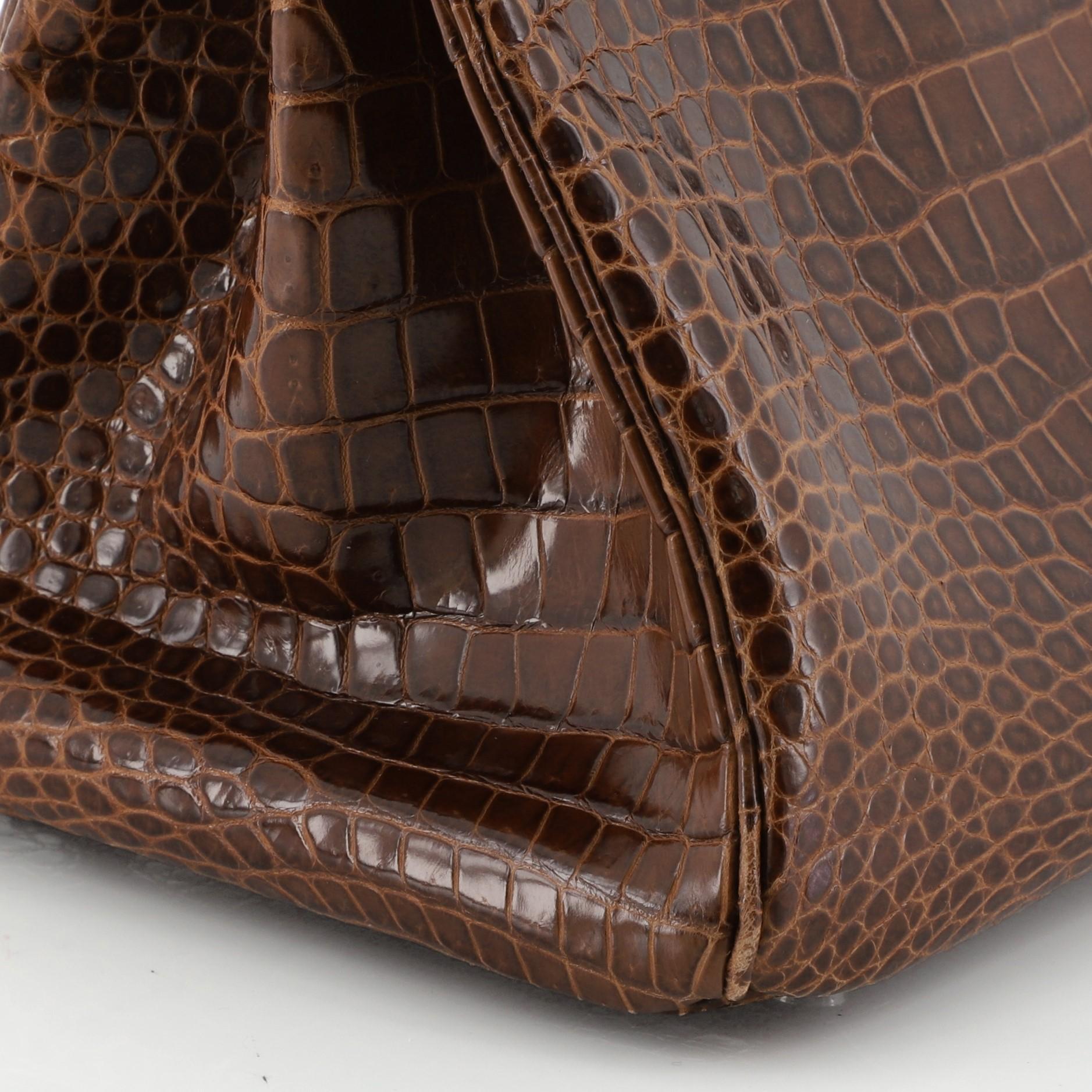 Hermes Birkin Handbag Miel Shiny Porosus Crocodile with Palladium Hardware 35 4
